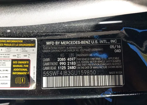 2016 Mercedes-Benz C 300 Luxury/Sport from USA, damaged, VIN 55SWF4JB3GU159850